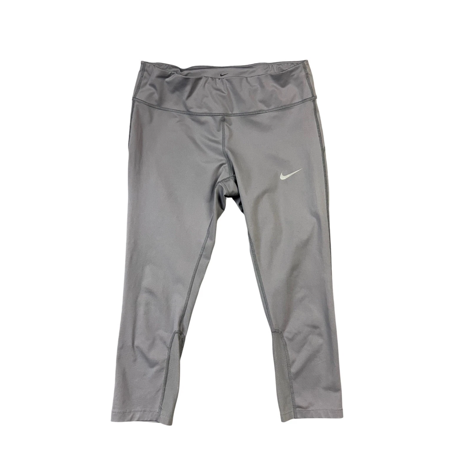 Nike Leggings Womens Large Gray Dri-FIT Running Cropped Zipper Pocket Drawstring