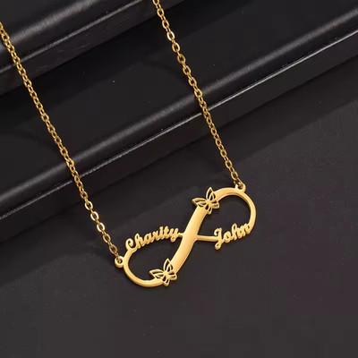 Custom Double Name Butterfly Infinity Necklace Love Pendant Jewelry Gold Silver