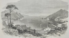 Golfo de Spezia Italia bonita vista + casa Garibaldi fue confinado 1862 impresión de colección