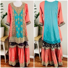 Stunning Pakistani Bridal Pink Purple  Blue Formal Gharara Wedding Heavy Dress