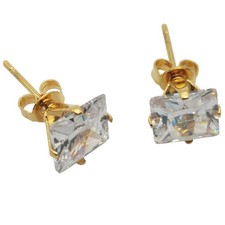 18K Yellow Gold Filled 7mm Square Cubic Zirconia CZ Fine Post Stud Earrings