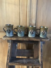 Vintage LP Wales Welsh Studio Pottery Mugs Signed Set Of Four Stoneware