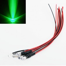 10x Green LED Light Single Bulb Pre-Wired Light 5-12V 5mm Bright Round Top Clear