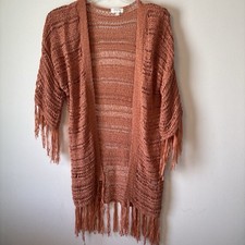 Umgee Open Knit Fringe Trim Black Cardigan Size S/M