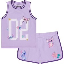 DISNEY Girls Lilo and Stitch Basketball Jersey Shirt and Shorts Set- Big...
