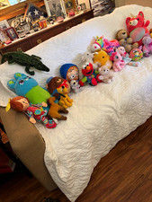 Mixed Lot Plush Stuffed Animals Sesame Street Elmo Bear Unicorn Cat Alligator