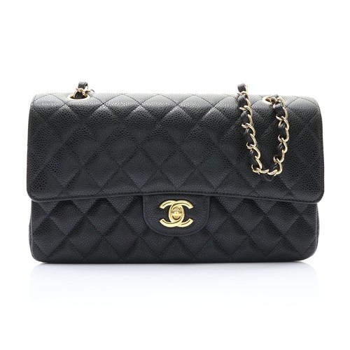 CHANEL Classic Flap 25 Chain Shoulder Bag Black Calfskin Leather GHW A01112