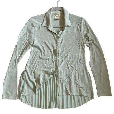 Eyelash Couture Womens Blouse Top S Pastel Green Button Knit Long Sleeve Rayon