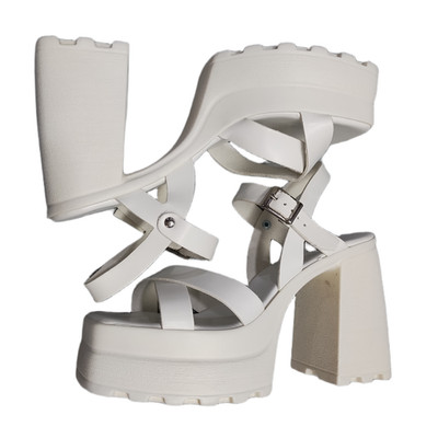 ASOS Design Platform Block Heel Sandals Womens US 4 White Open Toe Buckle Strap