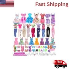 53 PCS Barbie Clothes Doll Fashion Wear Clothing Outfits Dress up Gown Shoes Lot