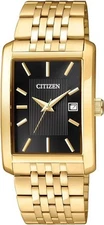 Citizen BH1673-50E Men's Quartz Gold Tone Rectangular Black Dial Dress Watch