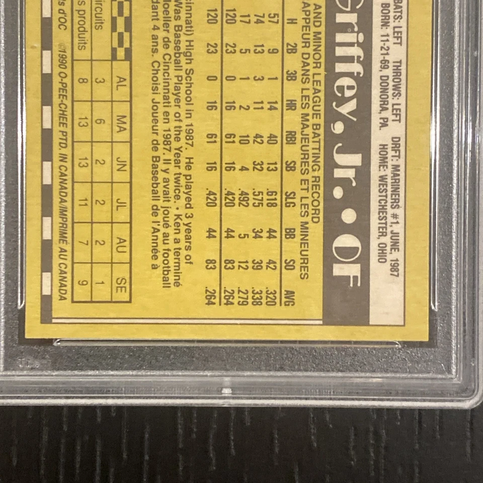 1990 O PEE CHEE KEN GRIFFEY JR RC MARINERS RARE PSA 9 Mint. RARE RC. LOW POP. - Image 4 of 4