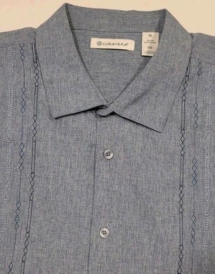 Cubavera Men's Soft Touch Embroidered Button Down Shirt Dress Blues Size XL NWT