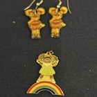 VTG Cabbage Patch Kids CPK ENAMEL CHARM PENDANT 1983 And Earrings AA
