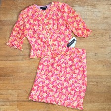 Vintage 100 Silk Floral Skirt Top Set Size Small 8 Two Piece Outfit Ruffled