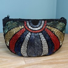 VTG Handmade Art Deco Multicolor Glass Beads Purse Clutch Evening Bag 8.5 x6