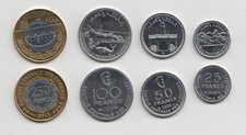 COMOROS: Set of Coins 25F, 50F, 100F and 250 Francs 2020 -2013, MINT