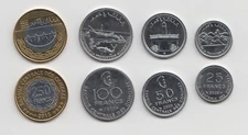 COMOROS: Set of Coins 25F, 50F, 100F and 250 Francs 2020 -2013, MINT