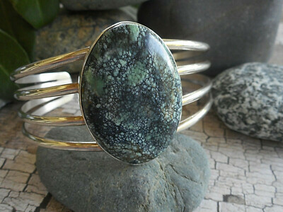 Willie Cooper 4 Band Pilot Mountain Turquoise Sterling Cuff Bracelet  200VB