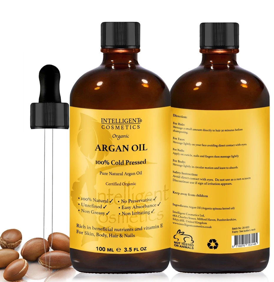 Organic Argan Oil 100% Cold Pressed Pure Virgin Vegan for Hair Beard & Skincare - Image 2 of 4