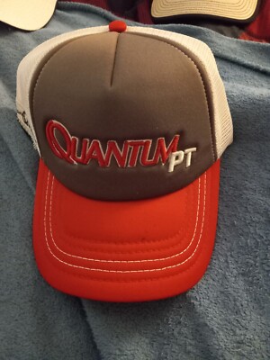Quantum PT Snapback Mesh Hat Fishing Reels Trucker Baseball Red White Gray 