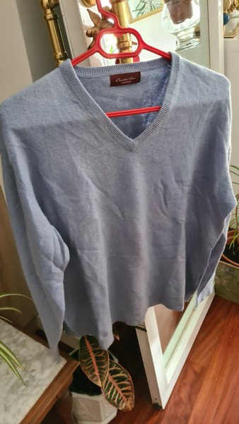 Emilio Tucci jersey azul talla 7 L maglia Pullover hoher OP Cashmere Pulli
