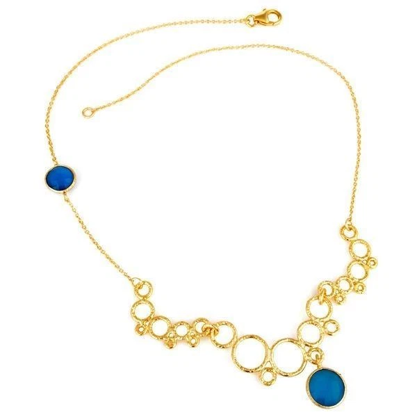 Blue Chalcedony 18K Gold Plated 925 Sterling Silver Necklace Jewelry - Imagem 2 de 2