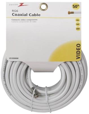 NEW ZENITH VG105006W WHITE 50 FOOT RG6 COAX TV VIDEO CABLE WITH ENDS 6318679
