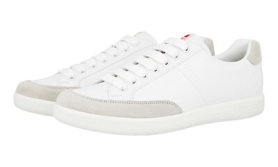 PRADA Leather RED STRIPE LINEA ROSSA Sneakers 4E3027 - White - NEW