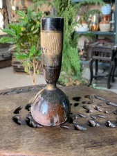 Vintage Old Handcrafted Wooden Decorative Flower Vase Flower Pot Candle Stand