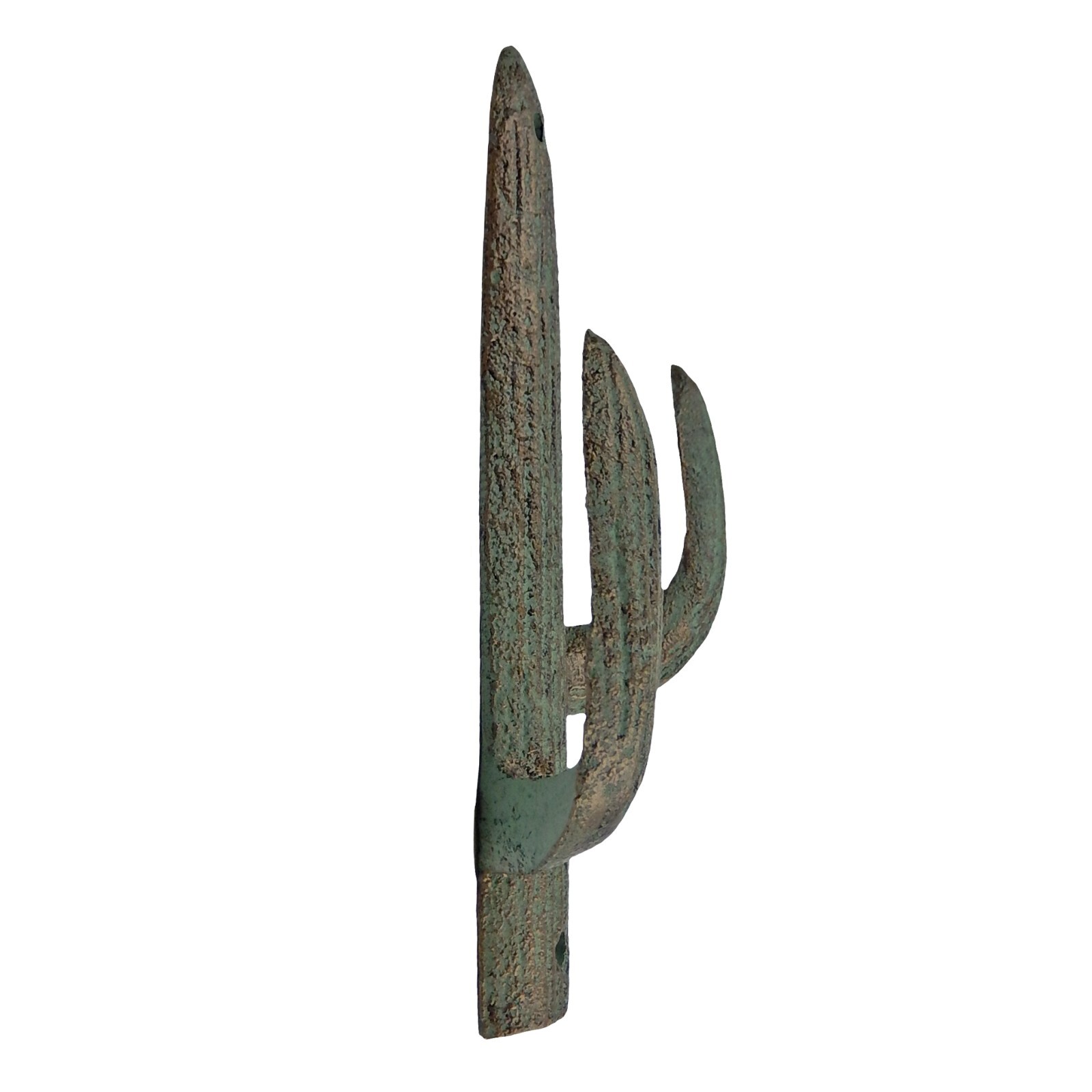 12 Cast Iron Green Gold Cactus Double Wall Hook Southwestern Coat Towel Hanger