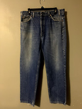 VINTAGE 90s Levis 505 Jeans Size 38x30 Regular Fit Straight Leg Denim Orange Tab