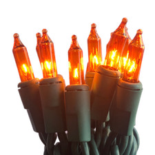 20 Mini Incandescent Amber Lights on Green Cord