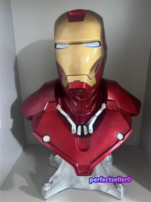 1:1 Marvel Iron Man Mark III MK3 Bust Statue Resin Figure LED Eyes Collectibles