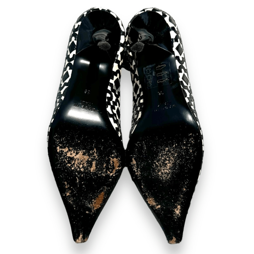 Rene Caovilla Black White Pattern Patent Leather Pointed Toe Heels Women’s Sz 38 - Picture 7 of 8