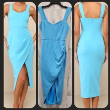 LULUS Always Beautiful Teal Blue Sleeveless Tulip Midi Dress Size LARGE**NWOT**