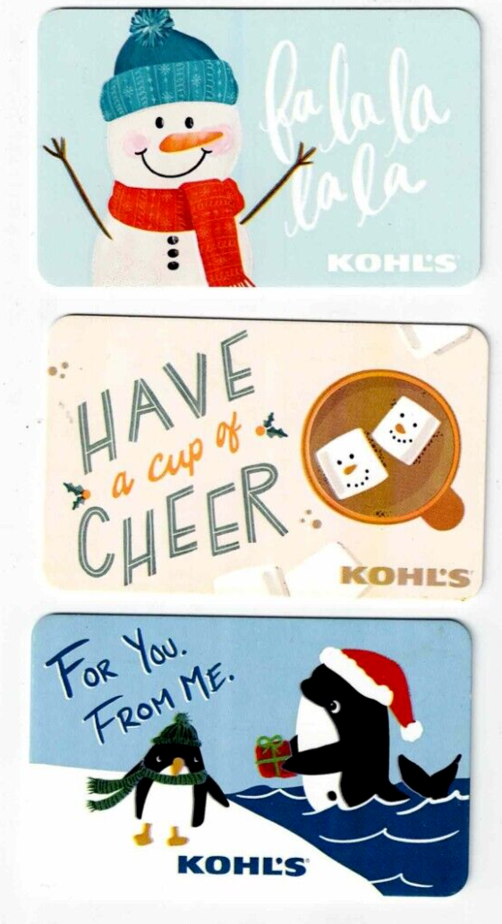 Kohl's Gift Card - Christmas, Penguin, Whale - LOT of 3