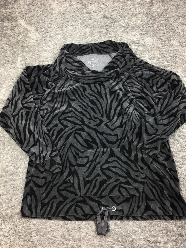 Sudadera con cuello capucha Style & Co para mujer talla XL gris negra bolsillo estampado animal Foto 3 de 4