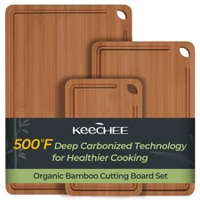 Bamboo Cutting Board, Durable Wood Cutting Boards for Kitchen with Deep Juice...