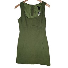 Mango MNG Suit Olive Green Sleeveless Mini Dress Back Button Detail Size 6 M