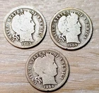 1903-O, l906-S, 1909-D 90% Silver Barber Dime 3 Coin Lot  Grading G or Better