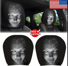 2pcs Ghost Face Headrest Coversscary Face Printing Auto Seat Universal Elastic