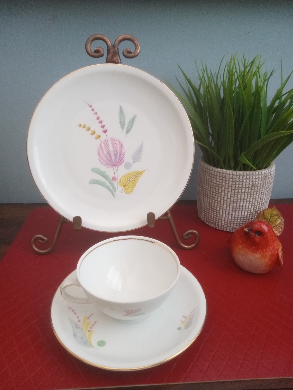 Vintage Schirnding Bavaria Porcelain Tea Cup And Saucer And Salad Plate