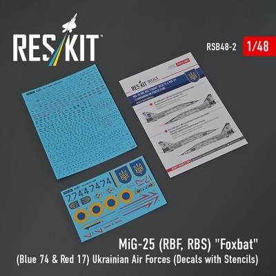 ResKit RSB48-0002 - 1:48 MiG-25RBF, RBS Foxbat (Blue 74 & Red 17) Ukrainian Air 