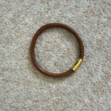 Men's tan Leather Bracelet/Wristband With gold colour Metal Button Clasp