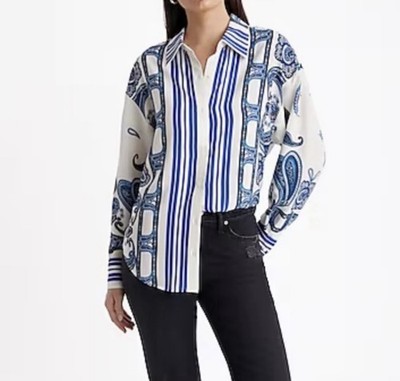 Express The Portofino Boyfriend Shirt Size XL Design Print Button Up Relaxed