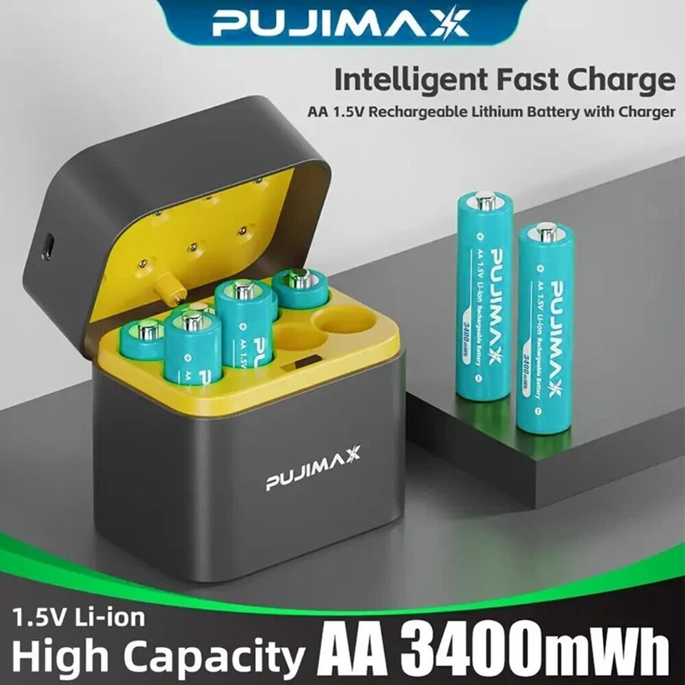 8/16/24/32PCS PUJIMAX 3400mWh 1.5V AA Lithium Rechargeable Battery + Charger Box - Image 3 of 4
