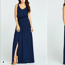 Show me your Mumu Kendall Maxi Dress Navy Side Slit Soft V-Neck Wedding XS