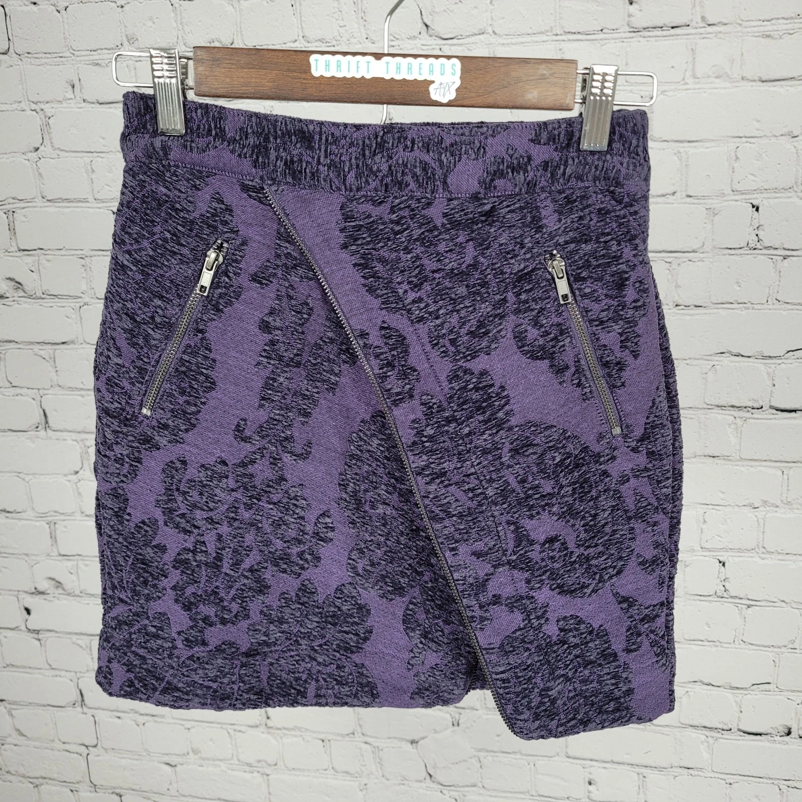 NWT Urban Outfitters Purple Velvety Damask Zipper Accent Mini Skirt Size XS