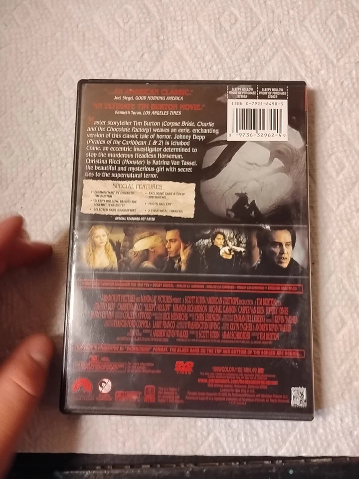CIB Tim Burton Sleepy Hollow Widescreen DVD Johnny Depp Christina Ricci - Image 2 of 4